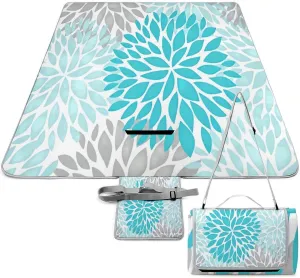 Dahlia Pinnata Flower Floral Blue Gray Waterproof Outdoor Picnic Blanket Sandproof Beach Mat for Camping Hiking Grass Travelling
