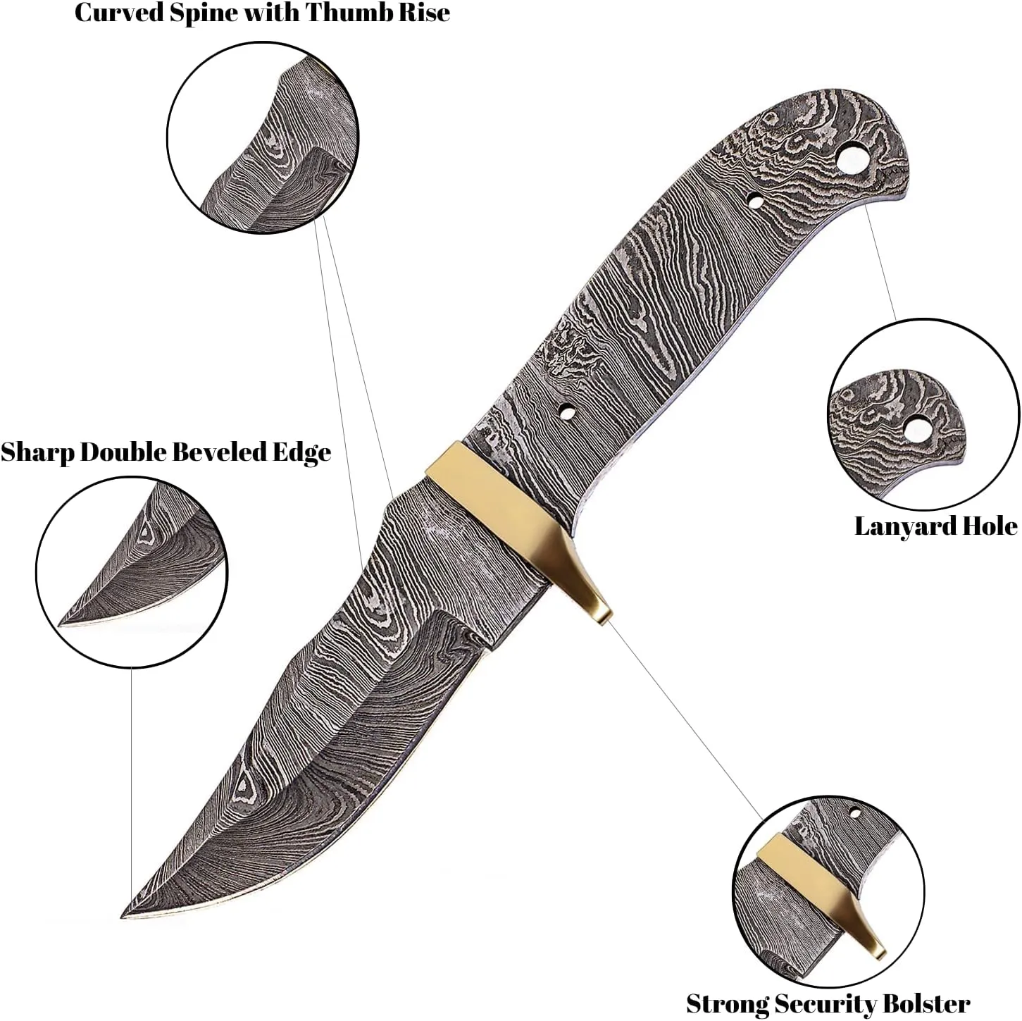 Damascus Hunting Knife Blank With USA Embroidered Flag Patch | Hand Forged Steel Blank Blade | 7 Inches Handmade Camping Knife Making Supplies | HUNT 02