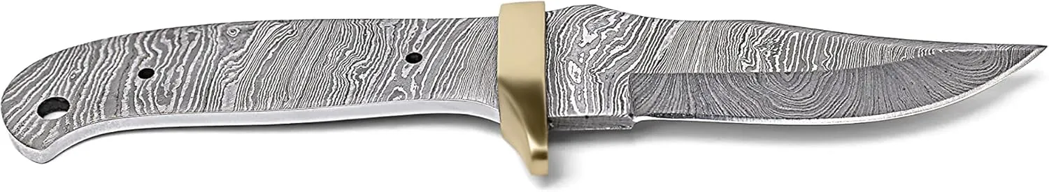 Damascus Hunting Knife Blank With USA Embroidered Flag Patch | Hand Forged Steel Blank Blade | 7 Inches Handmade Camping Knife Making Supplies | HUNT 02