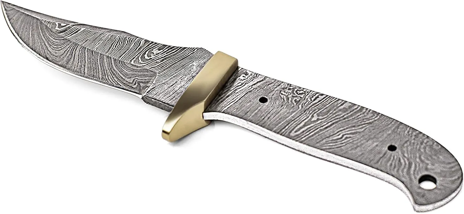 Damascus Hunting Knife Blank With USA Embroidered Flag Patch | Hand Forged Steel Blank Blade | 7 Inches Handmade Camping Knife Making Supplies | HUNT 02
