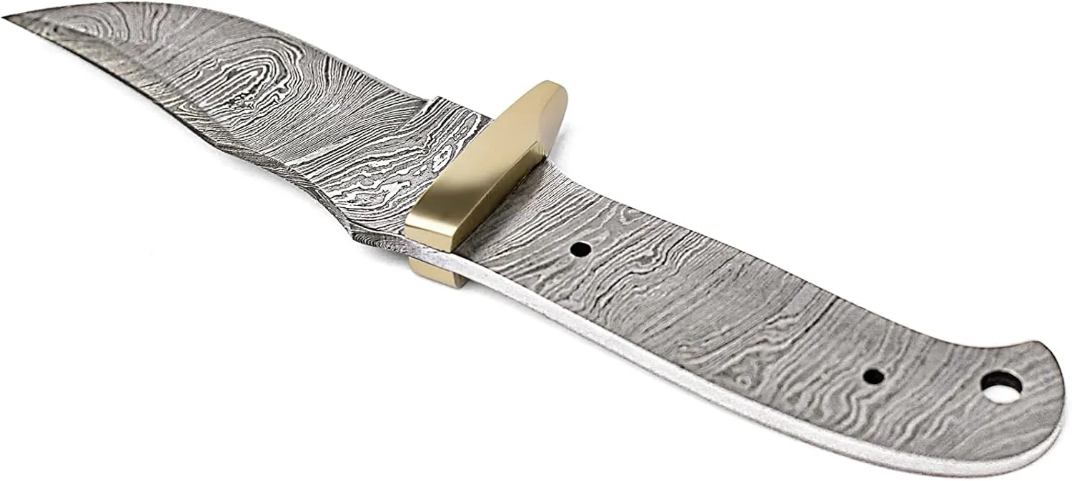 Damascus Hunting Knife Blank With USA Embroidered Flag Patch | Hand Forged Steel Blank Blade | 7 Inches Handmade Camping Knife Making Supplies | HUNT 02