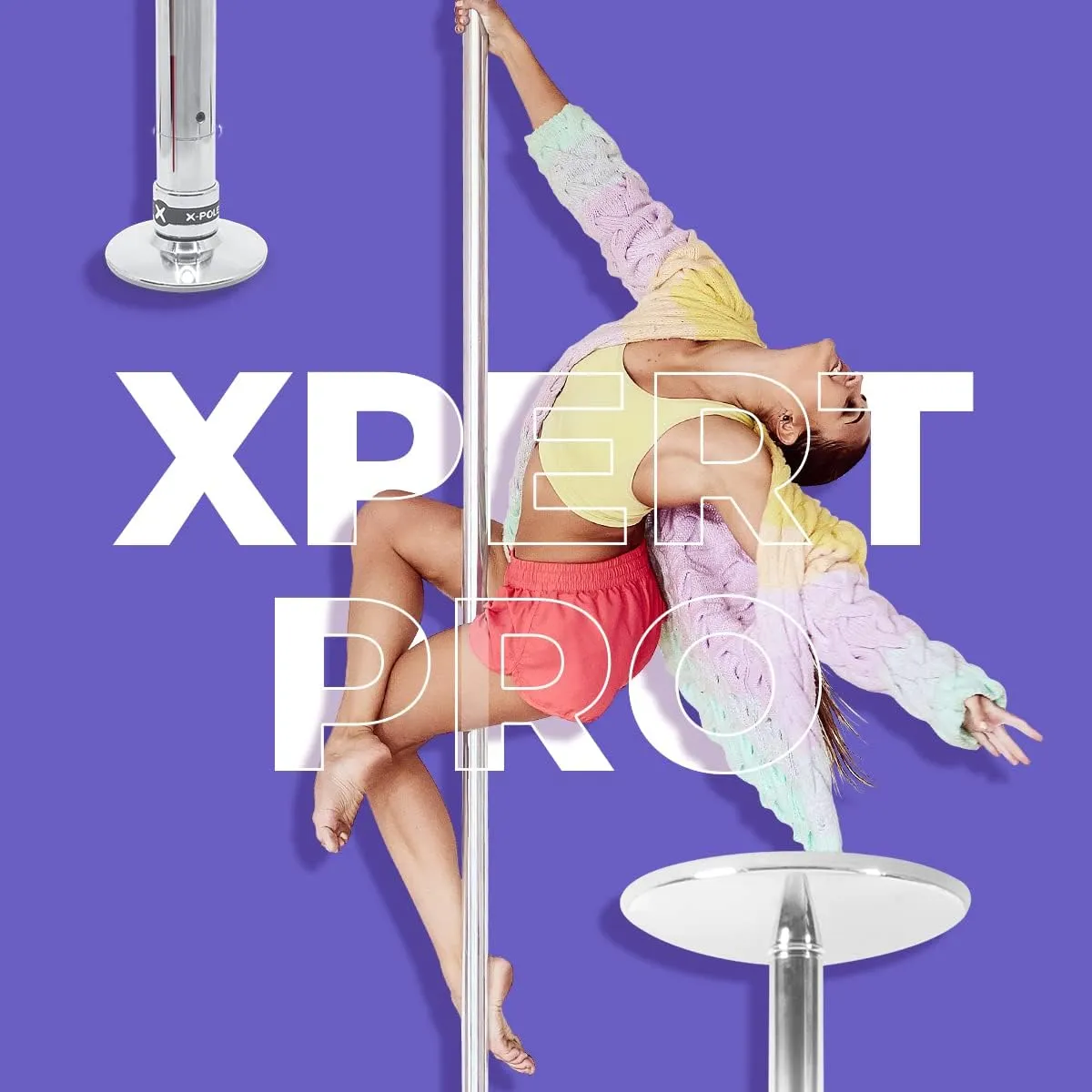 Dance & Fitness Pole for Home - Spinning & Static, Portable & Adjustable (XPERT PRO) [DVD   Grip Powder   Access to TV Membership]