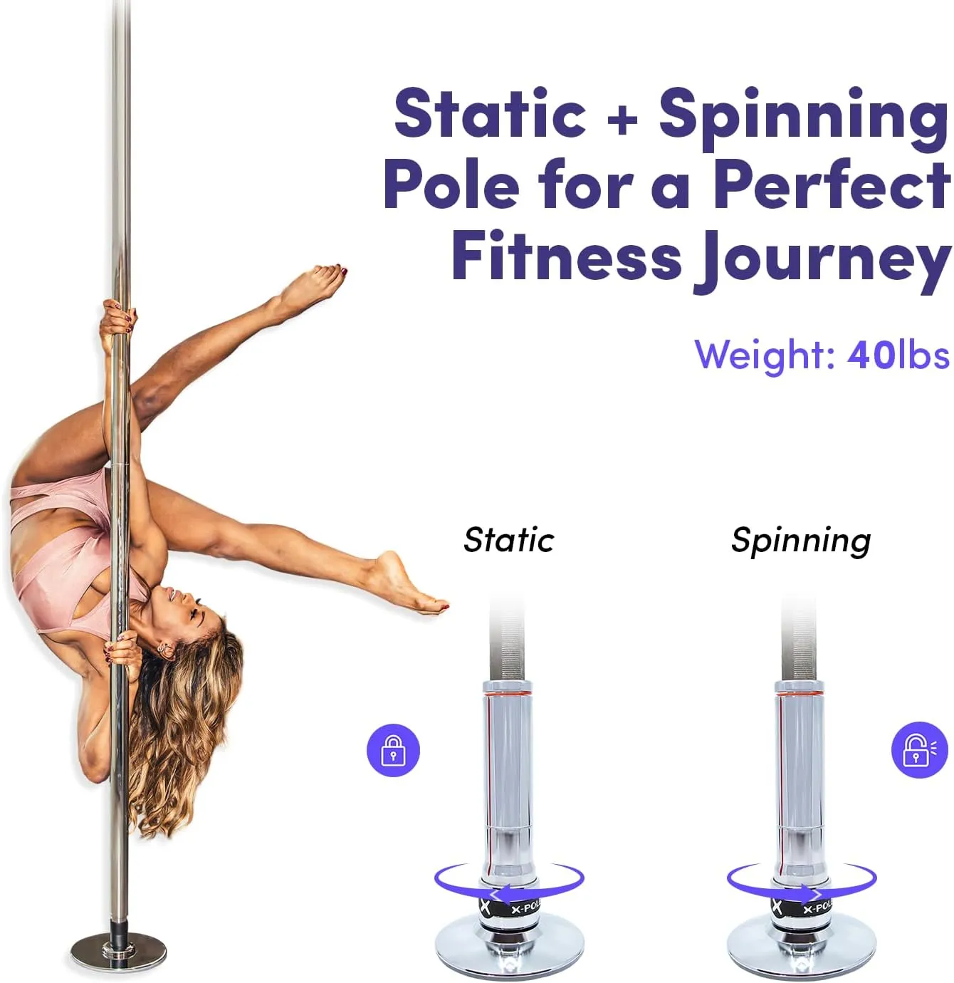 Dance & Fitness Pole for Home - Spinning & Static, Portable & Adjustable (XPERT PRO) [DVD   Grip Powder   Access to TV Membership]