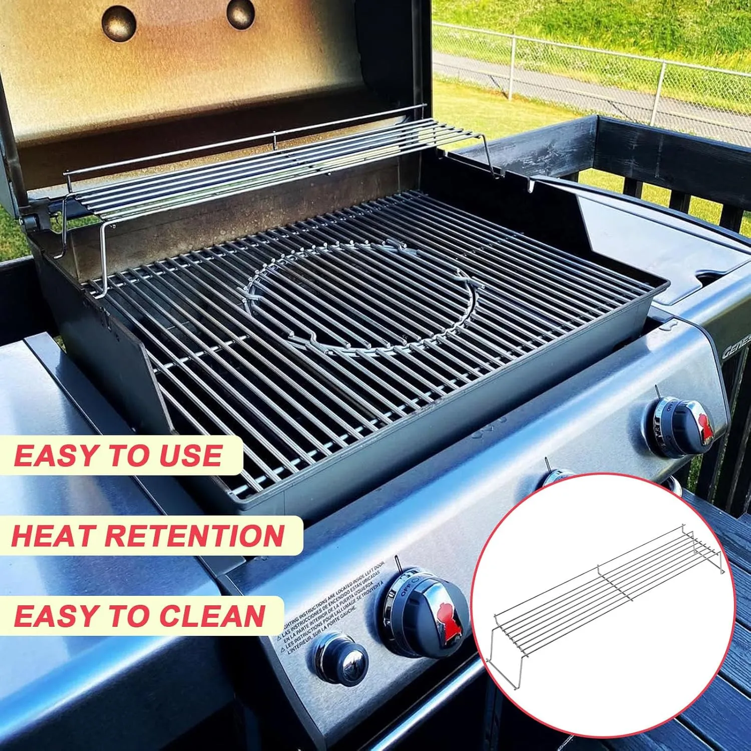 DcYourHome 65054 Warming Rack for Weber Genesis 300 Series (2007-2016), for Weber Genesis E310 E330 E320 S310 S330 S320 EP-330 EP-320 Grill Parts, Stainless Steel Warming Rack for Weber 81323 62749
