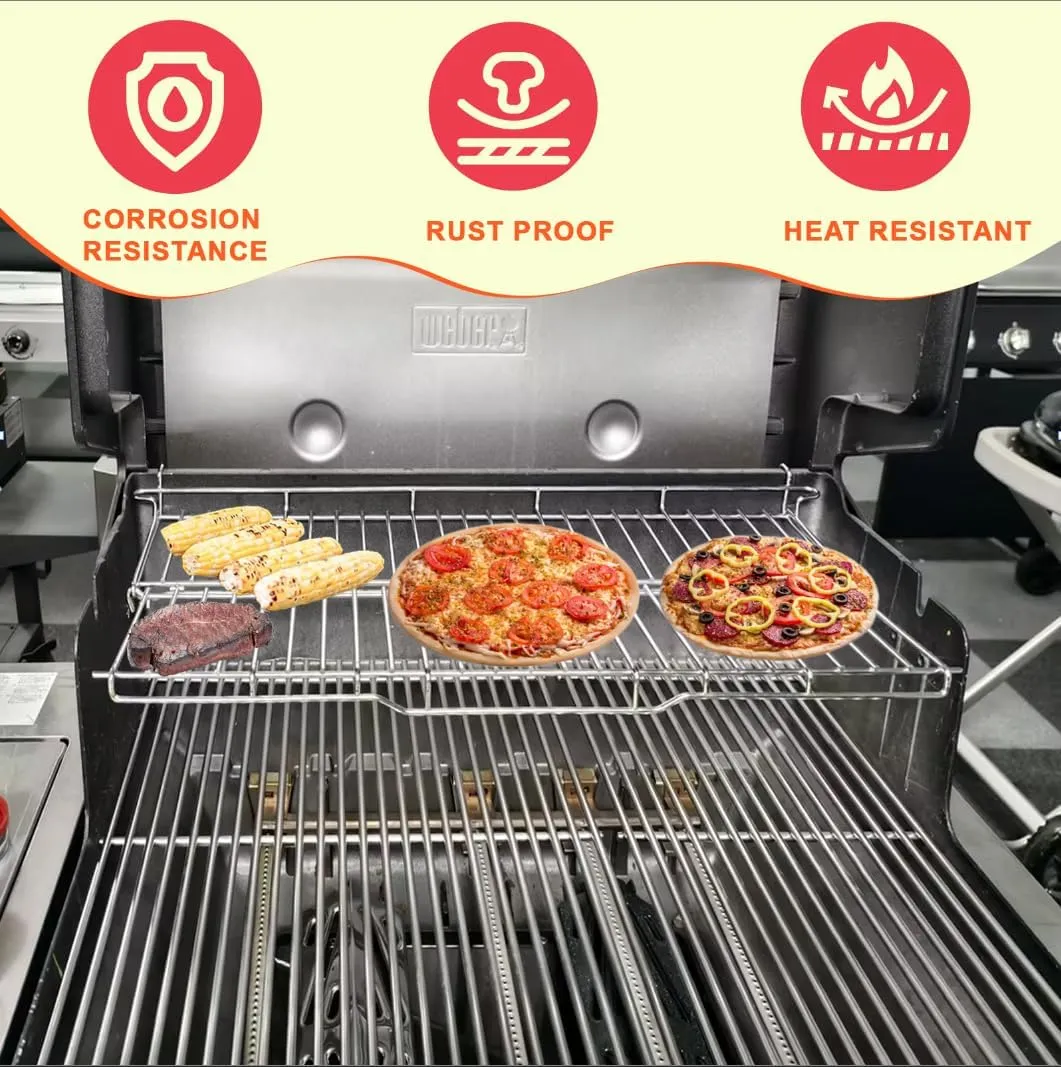 DcYourHome Foldable 66044 Warming Rack for Weber Genesis II GS4 300 Series Genesis 2 E-310 S-310 E-330 E-315 S-315 S-335 Grill Parts Stainless Steel Upgrade Warming Rack for Weber Genesis 2 GS4 Grates
