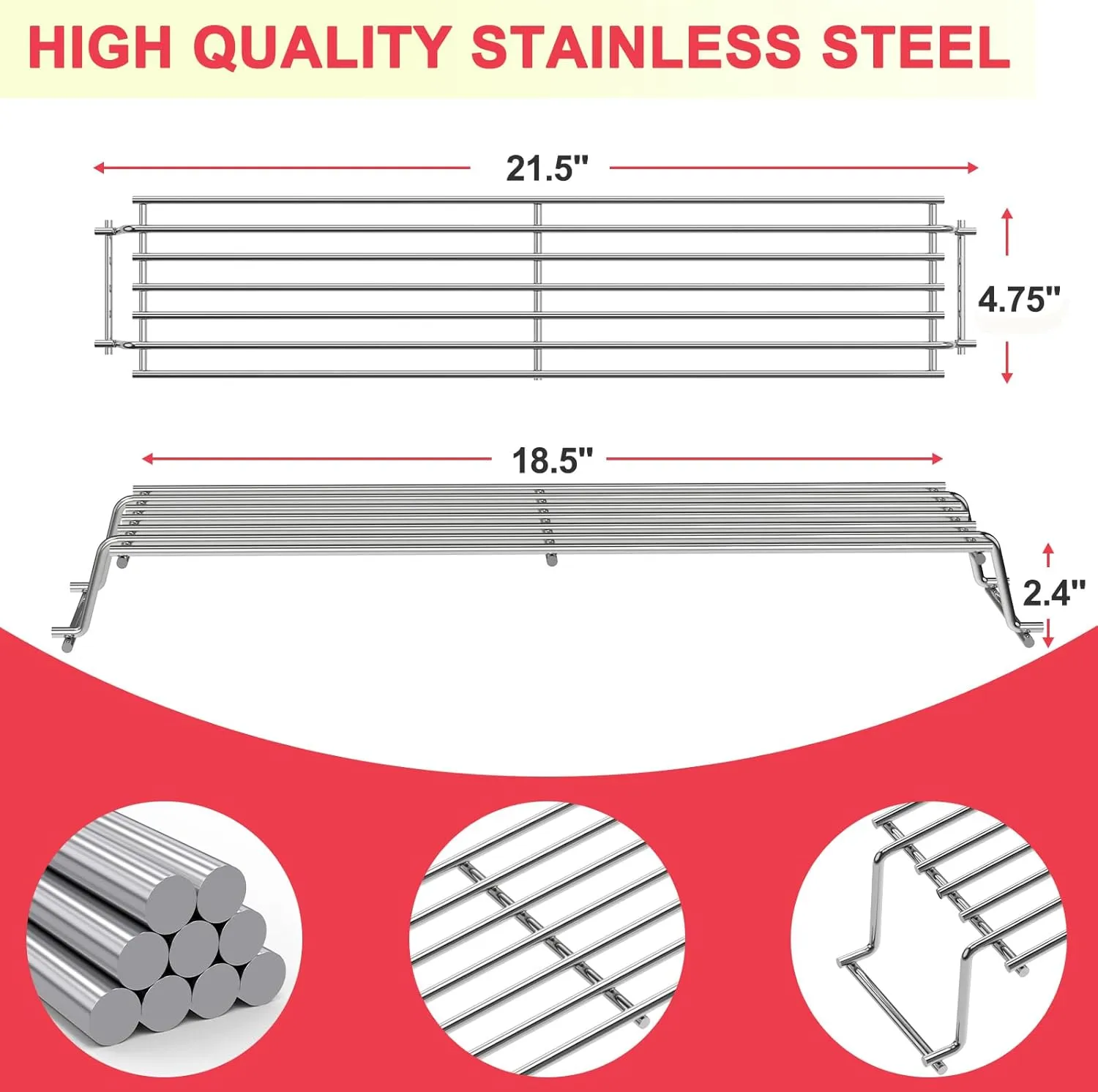 DcYourHome Grill Warming Rack 69866 for Weber Spirit E210 E220 S210 S220 Parts Spirit I & GS4 II 200 Series with Front Control Knobs (2013 ), 21.5 Inch Stainless Steel Grill Rack for Weber 67026