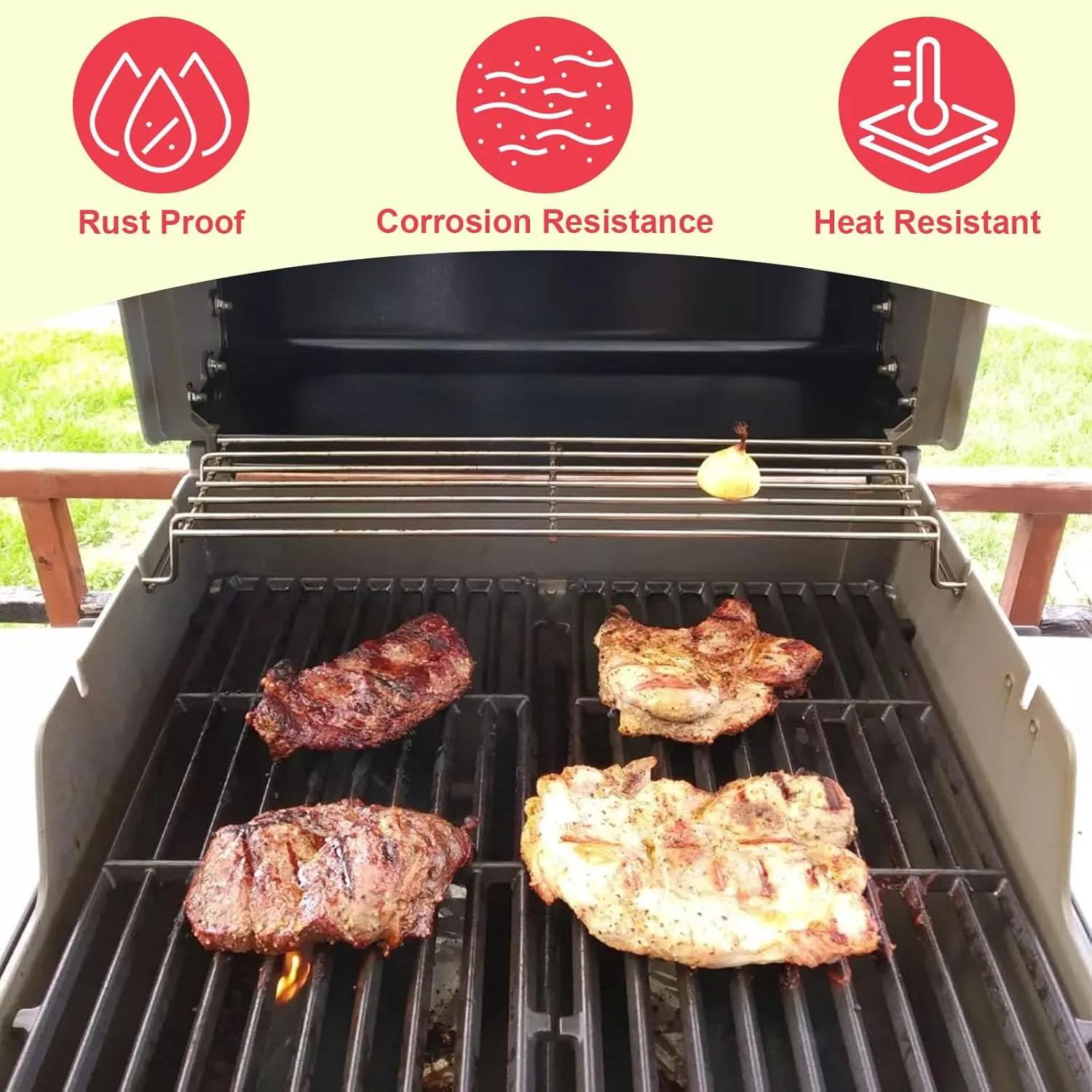 DcYourHome Grill Warming Rack 69866 for Weber Spirit E210 E220 S210 S220 Parts Spirit I & GS4 II 200 Series with Front Control Knobs (2013 ), 21.5 Inch Stainless Steel Grill Rack for Weber 67026