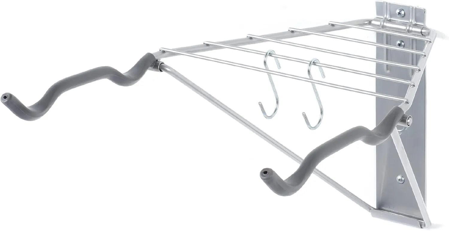 Delta Cycle 2 Bike Rack Garage - Foldable Bicycle Wall Mount Hanger with Storage Shelf Holds Up to 65 lbs - Horizontal Wall Bike Rack for Road, MTB, and Hybrid Bicycles
