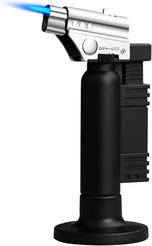 Desktop Windproof Cigar Lighter Torch Firepower Adjustable Lockable Butane Refillable Lighter Jet Flame for Cigar Kitchen BBQ Camping
