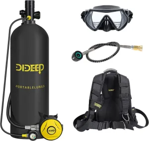 DIDEEP 4L Capacity Scuba Tank Set, Support About 40-60 Minutes Underwater Breathing Time, for Underwater Exploration Rescue, Black