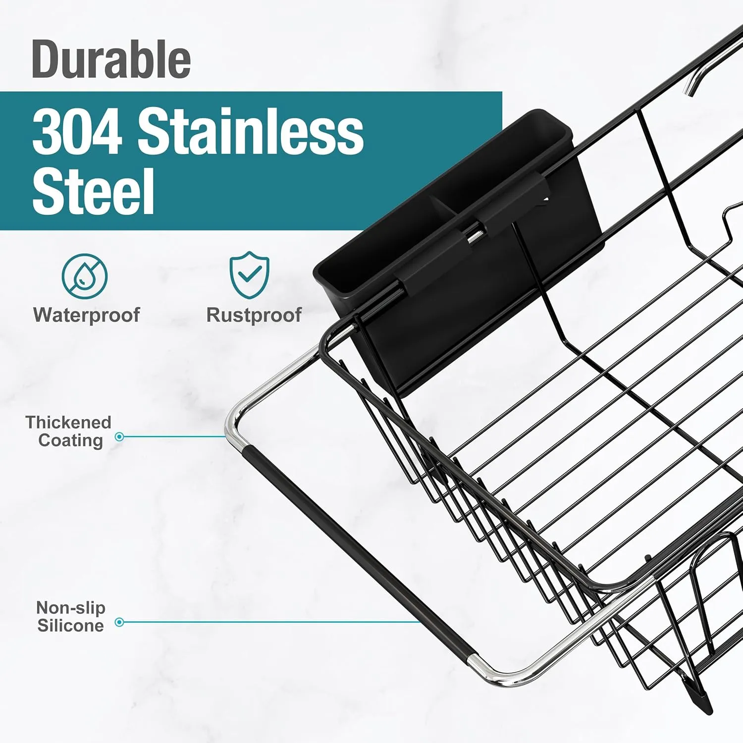 Dish Drying Rack in Sink, Over The Sink Colander Strainer Basket, Stainless Steel Strainer Basket with Expandable Rubber Grip Handles for Vegetables, Fruits, Home Kitchen Essentials, Black