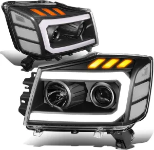 DNA MOTORING HL-HPL-NARN04-BK-CL1 Clear Lens Reflector Headlights Compatible with 04-15 Nissan Titan 05-07 Armada 3D LED Running Light Bar Amber Turn Signal