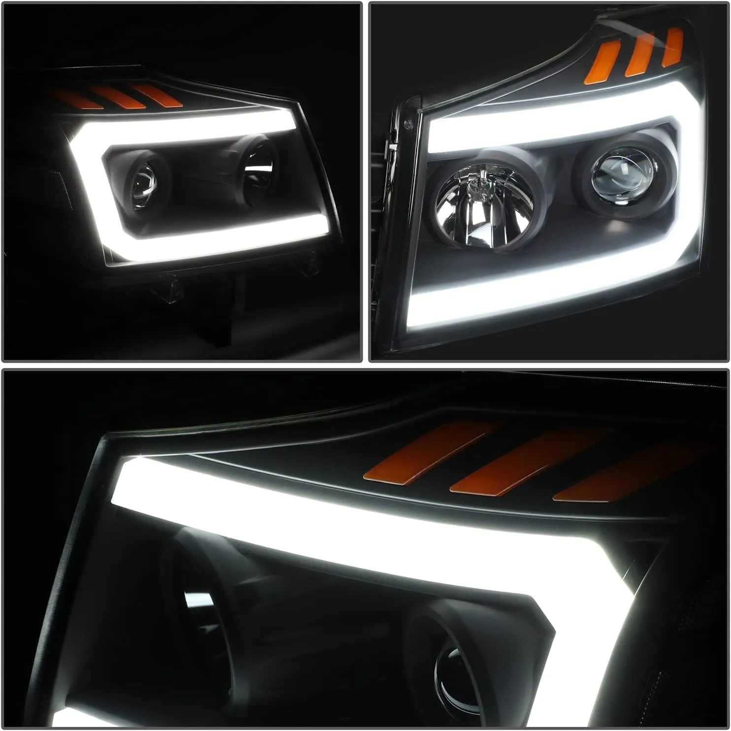 DNA MOTORING HL-HPL-NARN04-BK-CL1 Clear Lens Reflector Headlights Compatible with 04-15 Nissan Titan 05-07 Armada 3D LED Running Light Bar Amber Turn Signal