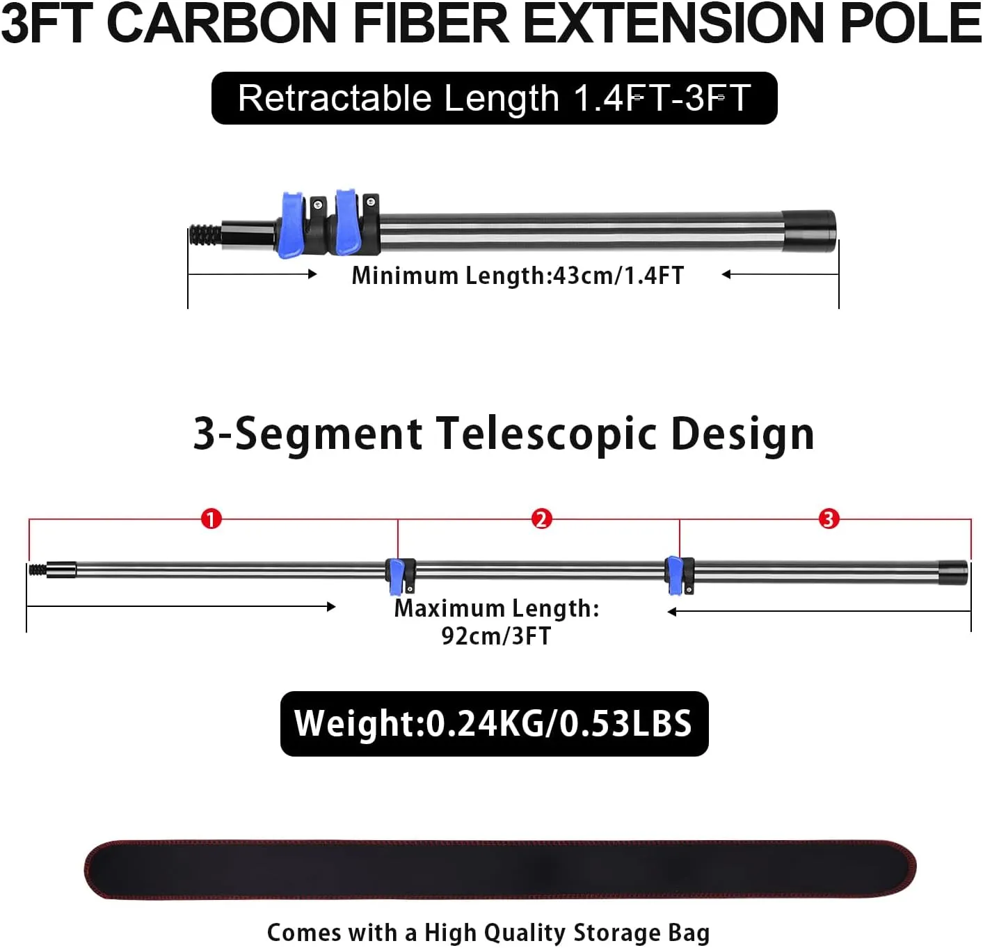 DOBEN 3-Foot Car Wash Brush with Long Handle & Carbon Fiber Extension Pole - Soft Bristle Cleaning Brush for Cars, Trucks, RVs, Floors, House Siding - Lightweight, Durable, Scratch-Free Design