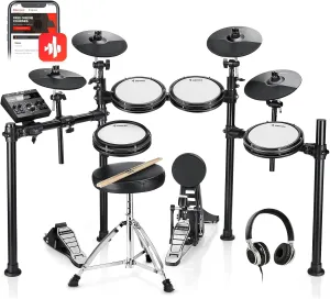 Donner DED-200X Electronic Drum Set, Electric Drum Kit with Quiet Mesh Drum Pads, 2 Cymbals w/Choke, 31 Kits and 450  Sounds, Throne, Headphones, Sticks, USB MIDI, Melodics Lessons (5 Pads, 4 Cymbals)