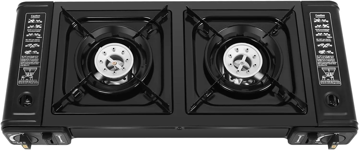Double Burner Butane Stove, Portable Auto Ignition Camping Burner LPG for Outdoor Cooking, RV, Apartments, Camping, 25.2x10.94x3.15in