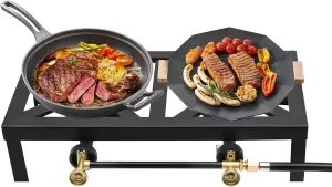 Double Burner Gas Cooker, 8000W Detachable 2 Burners Free-Standing Outdoor Gas Stove with Independent Control Knobs and Pressure Regulator Valves for Outdoor Camping, Picnics, Hiking