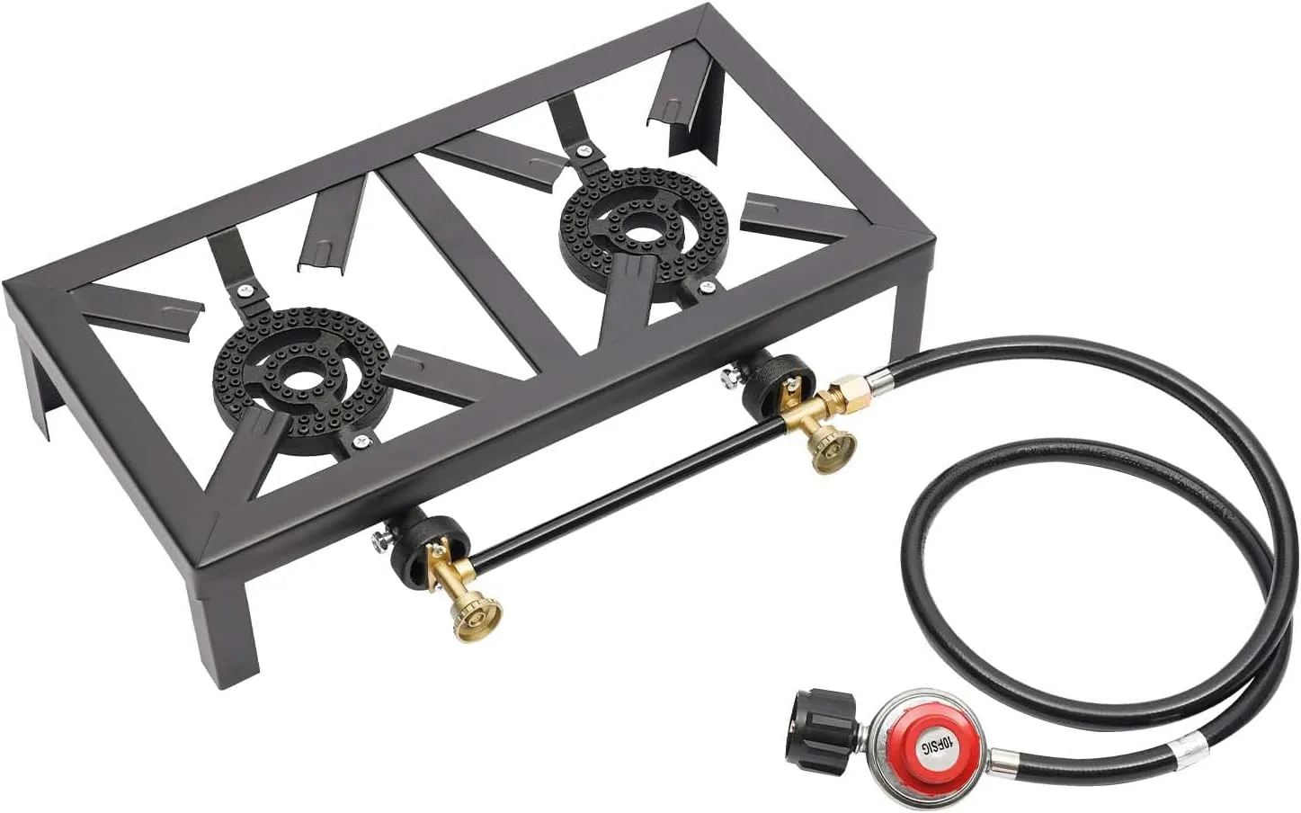 Double Burner Outdoor Gas Stove Propane Cooker with 0-10PSI Adjustable Regulator Hose,Detachable & Easy Clean,Cast Iron Camp Stove for Camping,BBQ,Home Brewing,Turkey Fry