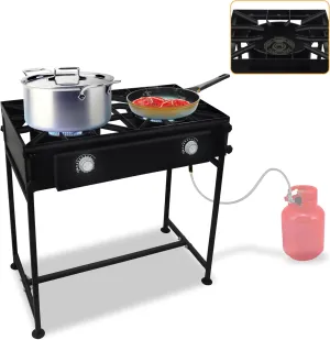 Double Burner Propane Stove Outdoor - 150,000 High btu Propane Burner Camping Stove W/Detachable Legs - Steel 2 Burner Propane Stove Outdoor Gas Stove - W/CSA-Approved 0-20 PSI Regulator & Hose Pipe.