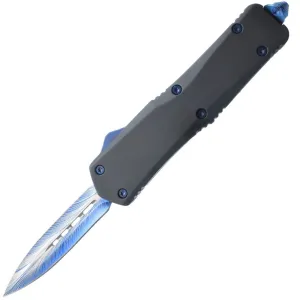Double Edge Damascus Automatic OTF Knife with Belt Clip