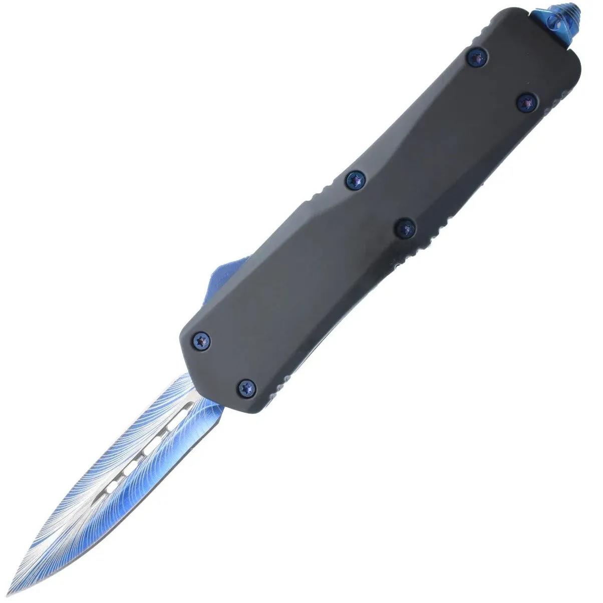 Double Edge Damascus Automatic OTF Knife with Belt Clip
