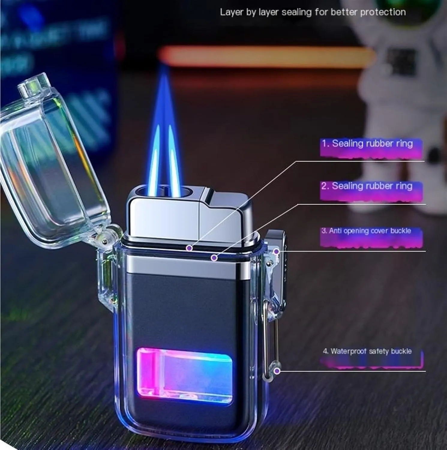 Double-Ended Direct-Flush lighters, Waterproof Transparent Box lighters, Windproof Butane Gas lighters, Visible Gas Window Gas lighters, Outdoor Indoor refillable Butane lighters (Color : D)