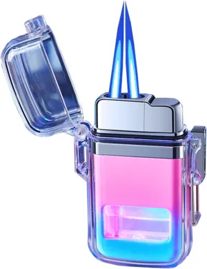Double-Ended Direct-Flush lighters, Waterproof Transparent Box lighters, Windproof Butane Gas lighters, Visible Gas Window Gas lighters, Outdoor Indoor refillable Butane lighters (Color : D)