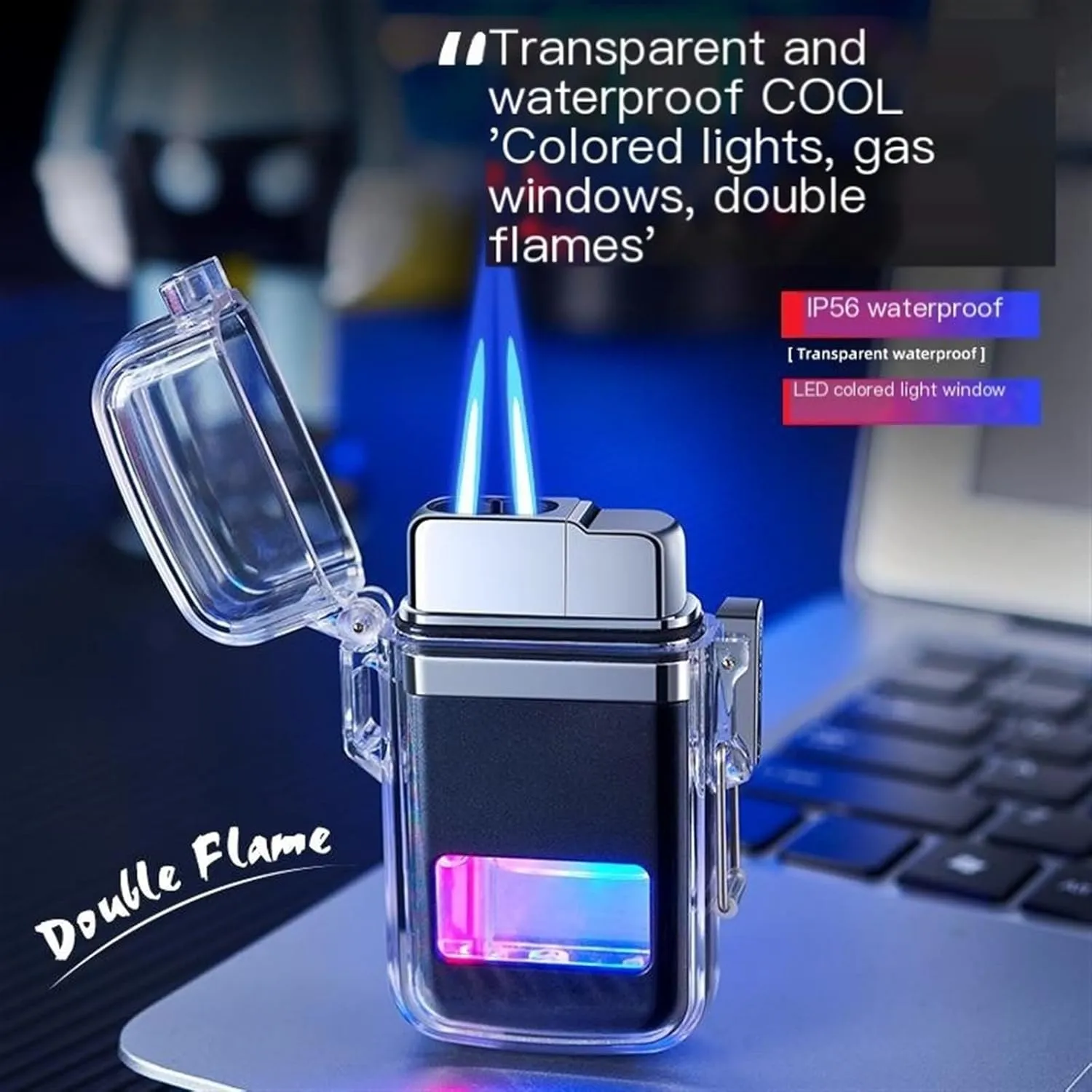 Double-Ended Direct-Flush lighters, Waterproof Transparent Box lighters, Windproof Butane Gas lighters, Visible Gas Window Gas lighters, Outdoor Indoor refillable Butane lighters (Color : D)