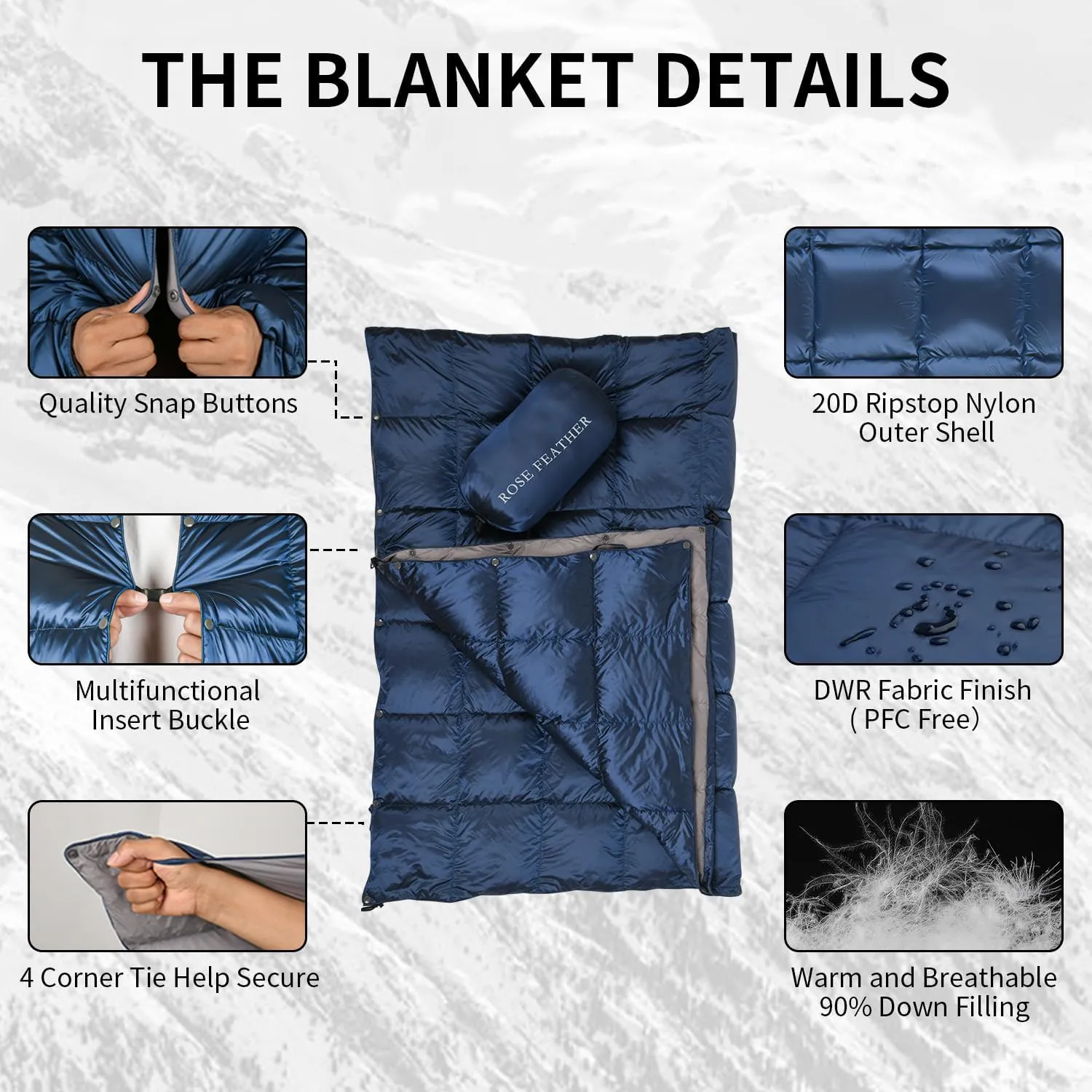 Down Camping Blanket, Muti-Use Outdoor Travel Blanket, Puffy Sleeping Bag Blanket, Waterproof Packable Backpacking Quilt for Camping, Travel, Airplane, Hiking, Picnic, 55''x79''