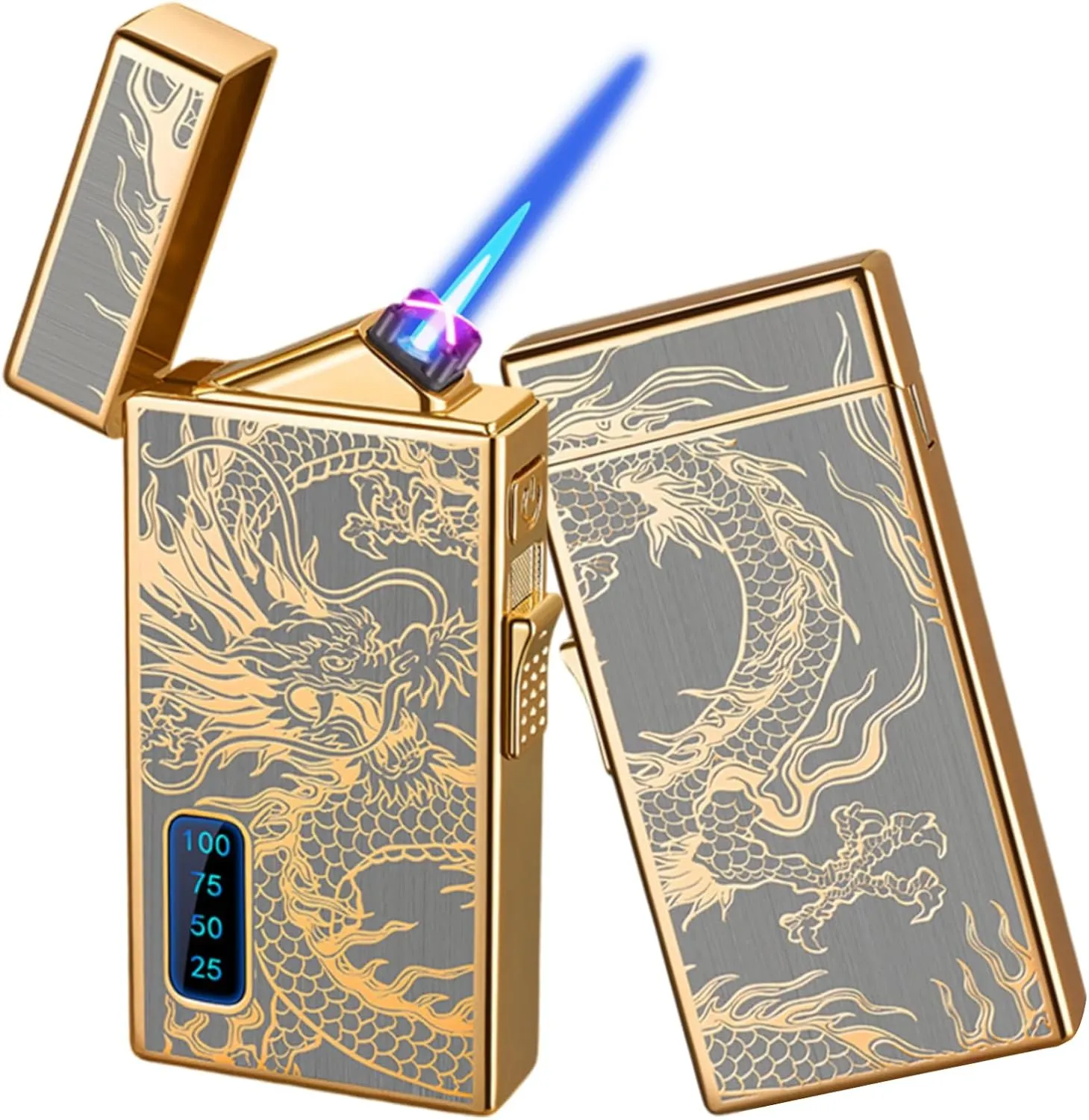Dragon 2 in 1 Dual Arc & Jet Flame Torch Lighter - USB Rechargeable with Battery Indicator, Refillable Windproof Plasma Infinity Lighter