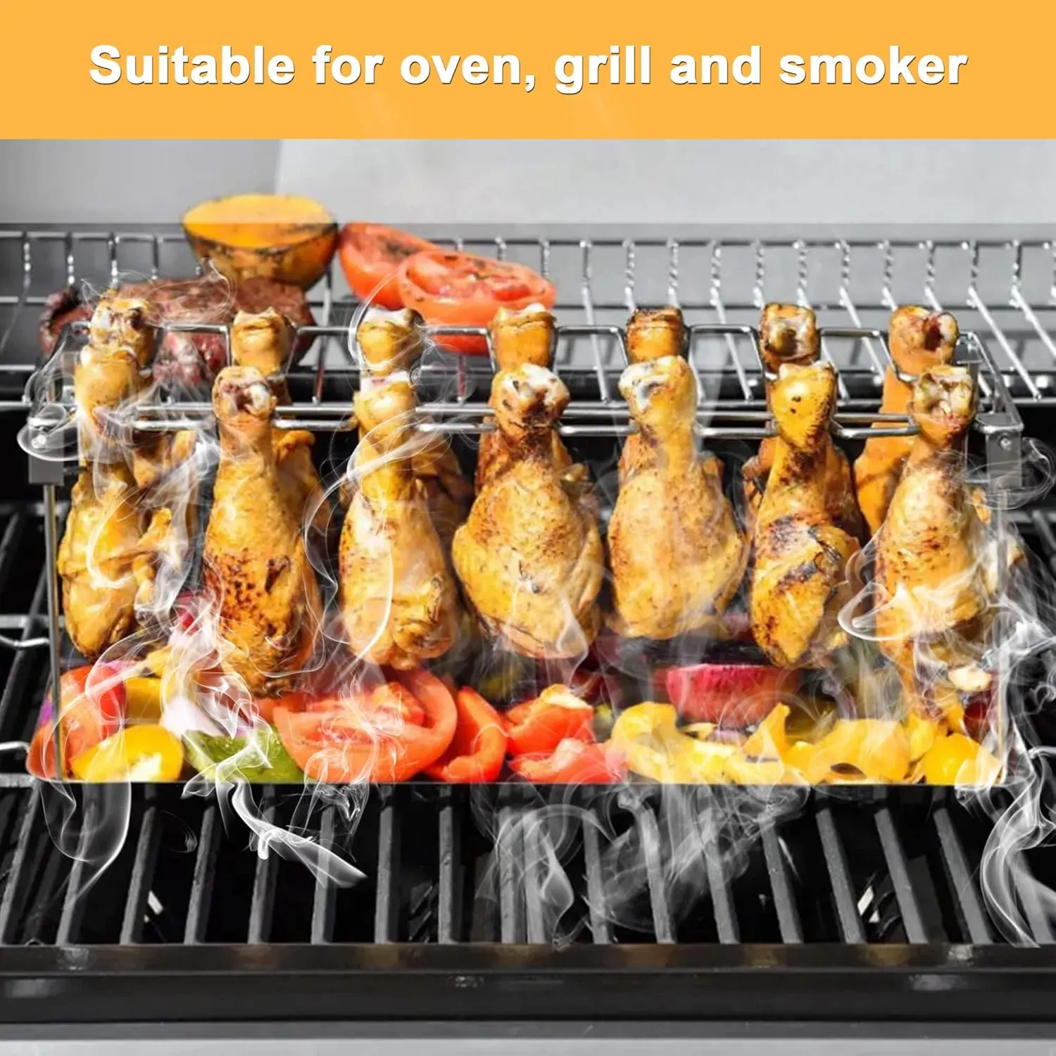 Drumstick Holder-2 Sets Chicken Leg Rack for Grill with Drip Tray, 14 Slots Durable Stainless Steel Drumstick Rack, Drumstick Holder Roaster Stand for Smoker Grill, Oven, BBQ Accessories