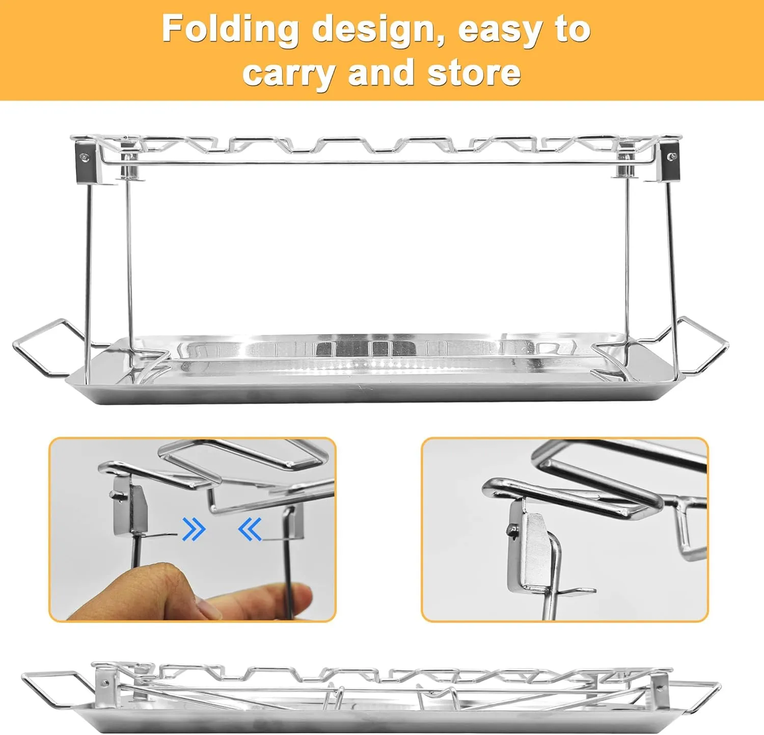Drumstick Holder-2 Sets Chicken Leg Rack for Grill with Drip Tray, 14 Slots Durable Stainless Steel Drumstick Rack, Drumstick Holder Roaster Stand for Smoker Grill, Oven, BBQ Accessories