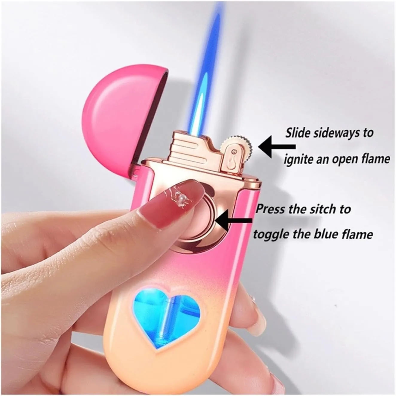 Dual Flame Butane Lighter, Windproof Switchable Jet Flame Refillable Butane Gas with Fuel Window for Outdoor Candles(Blue)