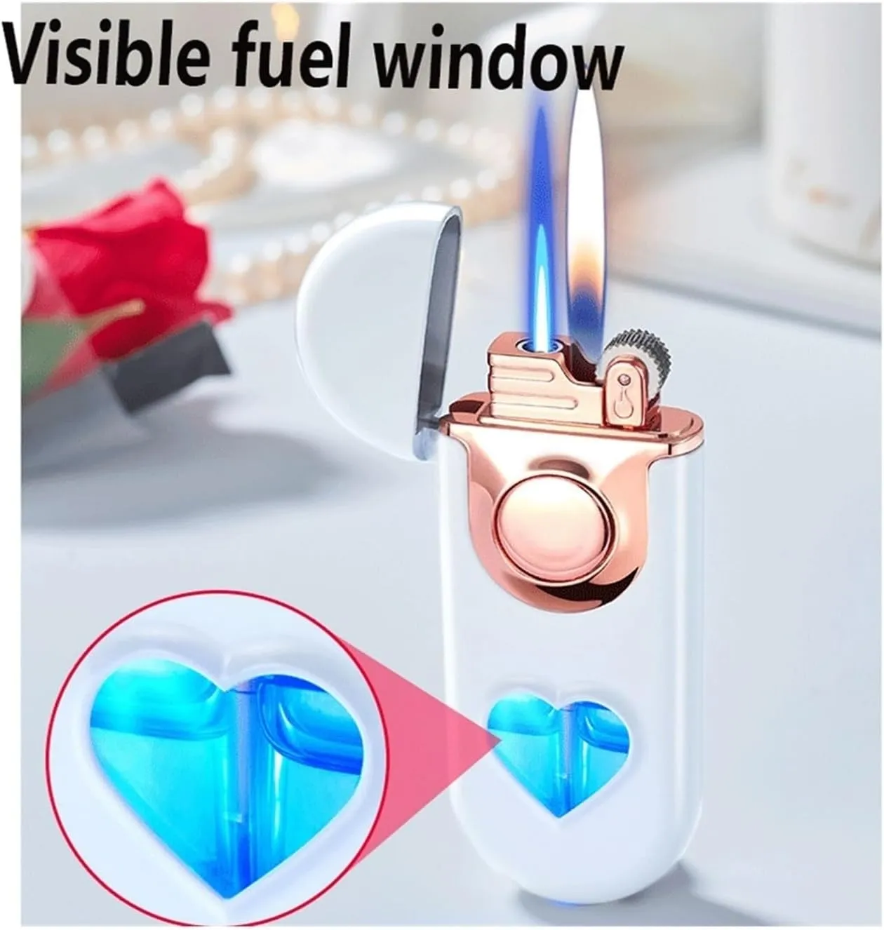 Dual Flame Butane Lighter, Windproof Switchable Jet Flame Refillable Butane Gas with Fuel Window for Outdoor Candles(Blue)
