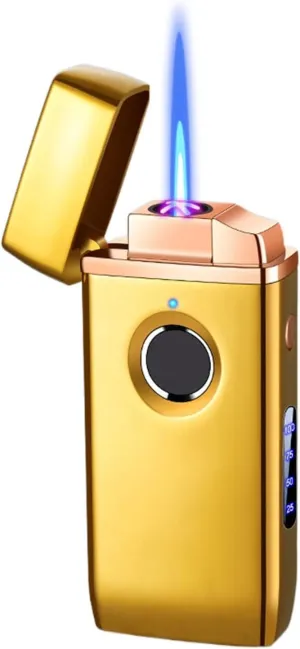 Dual-Fuel Torch Lighter - Windproof Butane & Electric Hybrid with Biometric Fingerprint Ignition & LED Power Display (Refillable Gas Tank, Outdoor Survival)(#3)