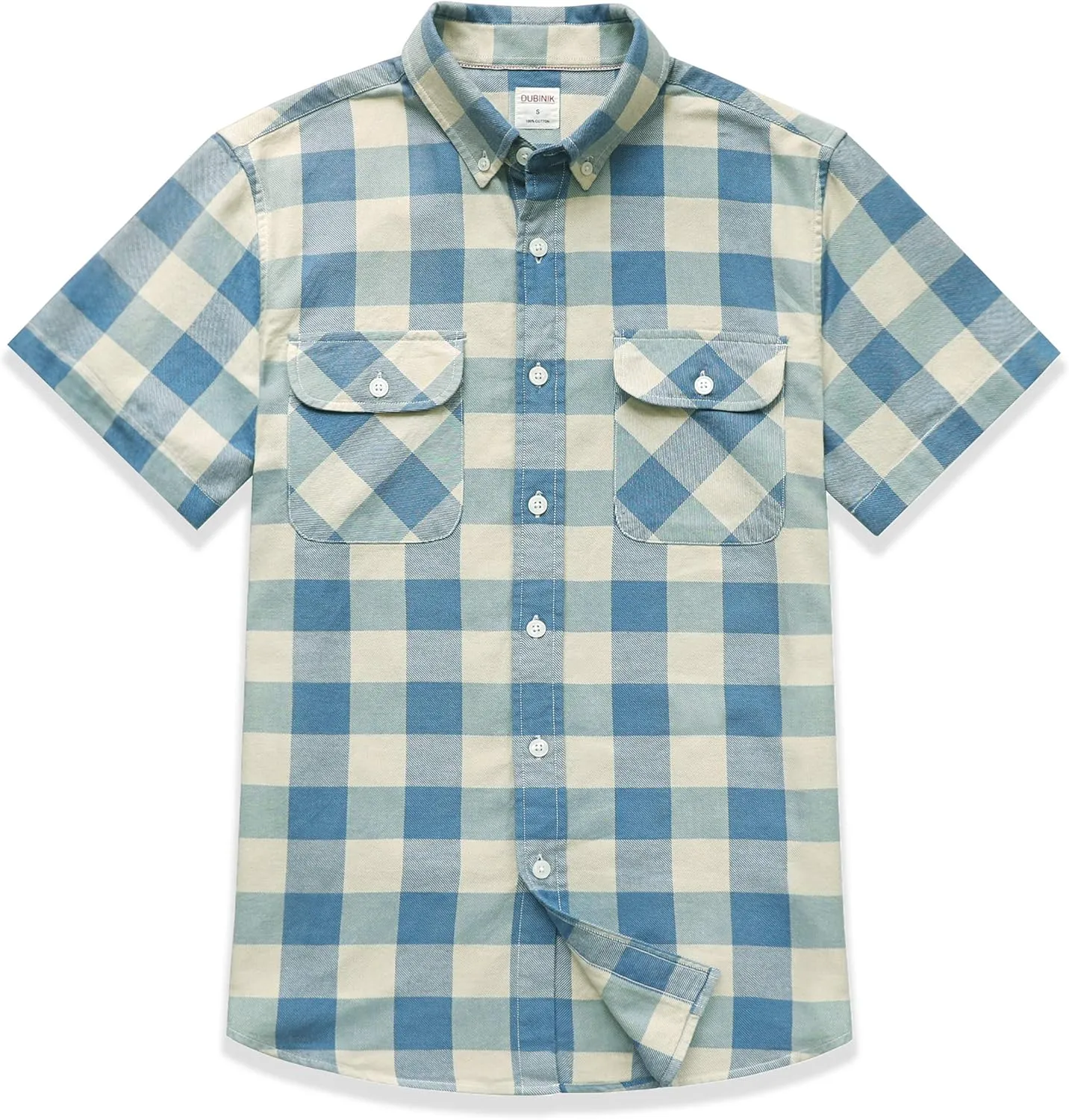 Dubinik® Mens Short Sleeve Button Down Shirts 100% Cotton Plaid Men's Casual Button-Down Shirts with Pocket