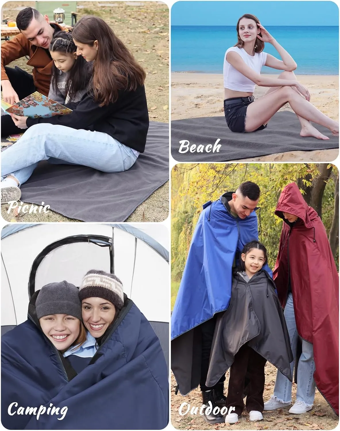 DUKUSEEK Hooded Stadium Blanket, Camouflage Waterproof Windproof Outdoor Fleece Blanket - Large (79x56), Portable, Wearable, Warm for Outdoor Hunting, Sporting Events…