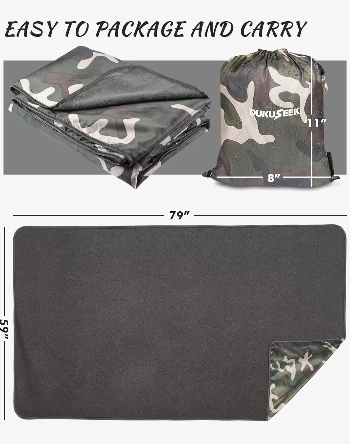 DUKUSEEK Hooded Stadium Blanket, Camouflage Waterproof Windproof Outdoor Fleece Blanket - Large (79x56), Portable, Wearable, Warm for Outdoor Hunting, Sporting Events…