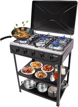 DYRABREST 5-Burner Natural Gas Stove Freestanding Rectangular Cooking Gas Stove with Precise Heat Control Knobs for Cooking, Stir-Frying, and Outdoor Camping Use (Black)