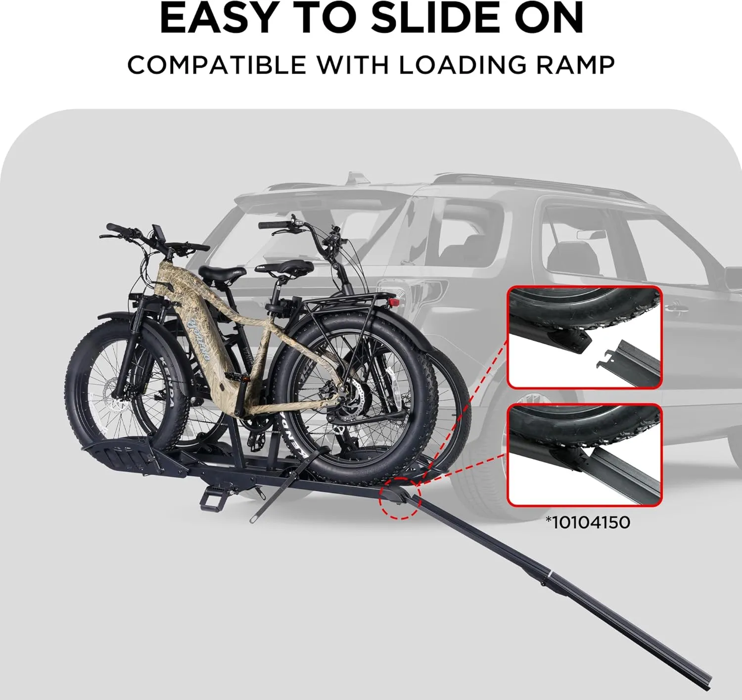 E-Bike Rack with Ramp, Hitch 2 Bike Rack, 200 lbs Capacity Electric Bike Carrier, Foldable Platform Mount for Cars, Trucks, SUVs, Minivans, Up to 5-Inch Fat Tire for 2'' Receiver
