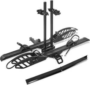 E-Bike Rack with Ramp, Hitch 2 Bike Rack, 200 lbs Capacity Electric Bike Carrier, Foldable Platform Mount for Cars, Trucks, SUVs, Minivans, Up to 5-Inch Fat Tire for 2'' Receiver