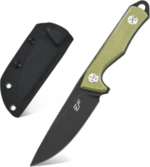 Eafengrow EF107 Fixed Blade Knife with D2 Steel Blade and Kydex Sheath - G10 Handle Compact Outdoor Field Utility Knife (Green)