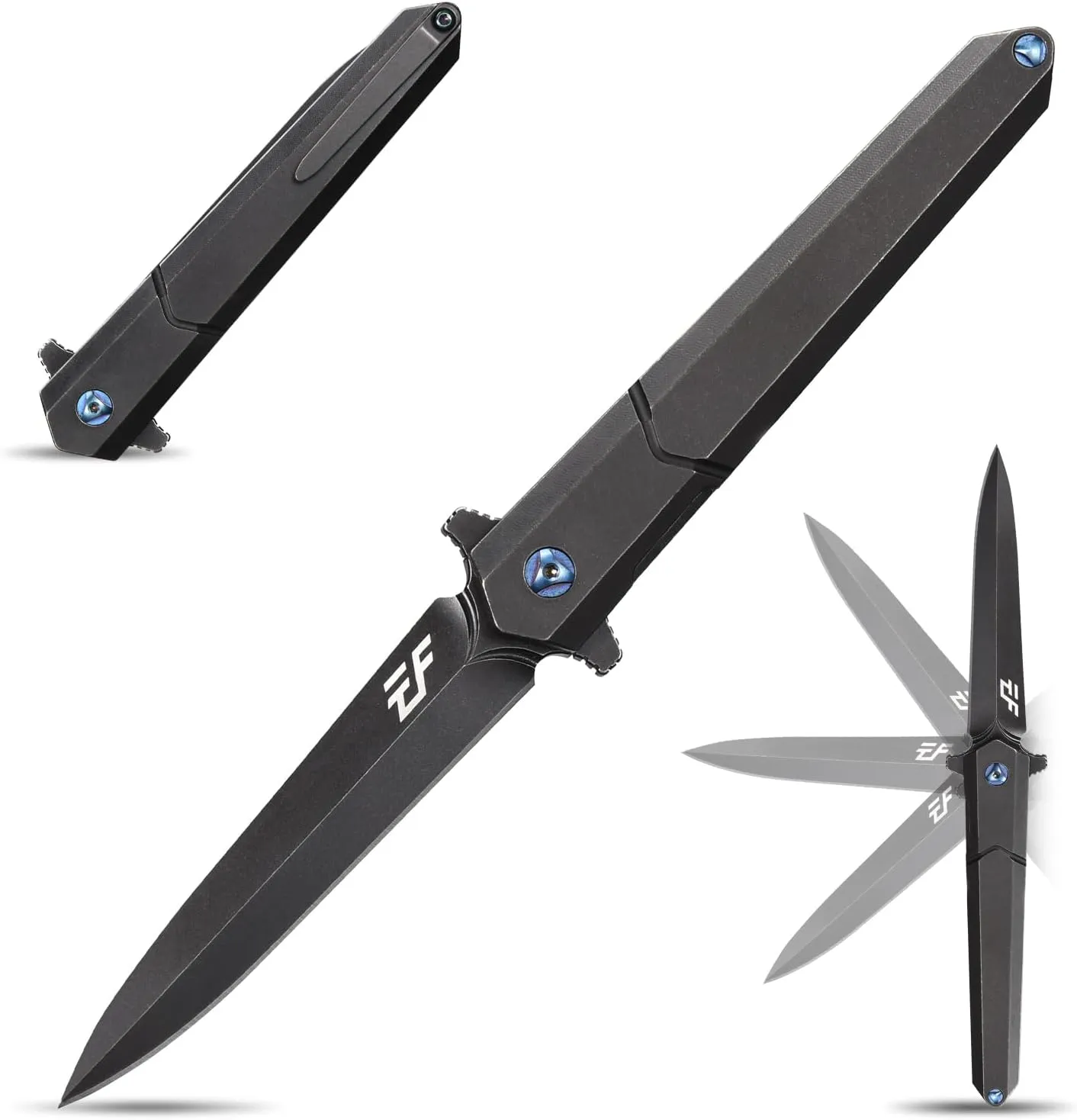 Eafengrow EF940 Pocket Knife D2 Steel Blade Outdoor Tool knives Titanium Alloy Handle Pocket Clip Outdoor Tool knives EDC Flipper Knife for Camping Hiking(black)