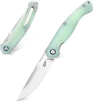 Eafengrow EF953 Pocket Folding Knife G10 Handle D2 Blade,EDC Tool Knife for Outdoor Camping Hiking (Jade)