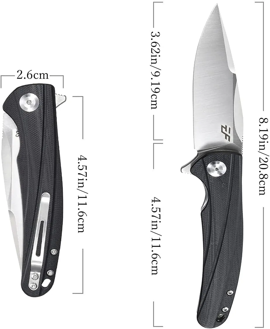 Eafengrow EF957 Folding Knife D2 Steel Blade G10 Handle with Pocket Clip Reliable Locking Mechanism EDC Flipper Knife for Camping Hiking(Black)