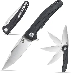 Eafengrow EF957 Folding Knife D2 Steel Blade G10 Handle with Pocket Clip Reliable Locking Mechanism EDC Flipper Knife for Camping Hiking(Black)