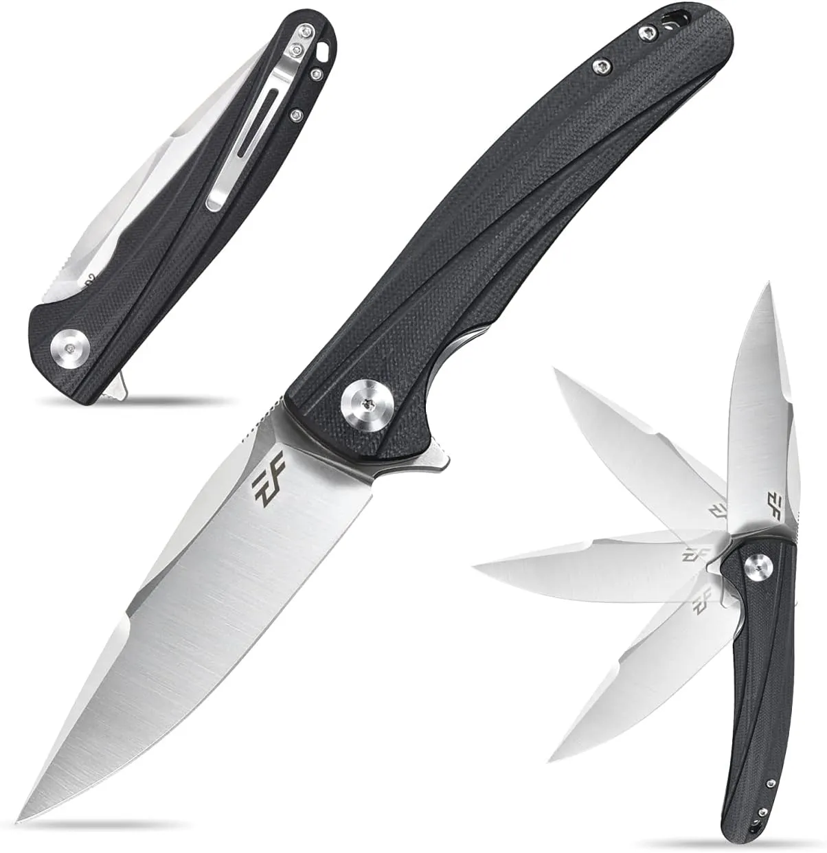Eafengrow EF957 Folding Knife D2 Steel Blade G10 Handle with Pocket Clip Reliable Locking Mechanism EDC Flipper Knife for Camping Hiking(Black)