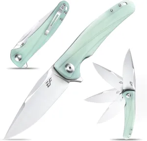 Eafengrow EF957 Folding Knife D2 Steel Blade G10 Handle with Pocket Clip Reliable Locking Mechanism EDC Flipper Knife for Camping Hiking(Jade)