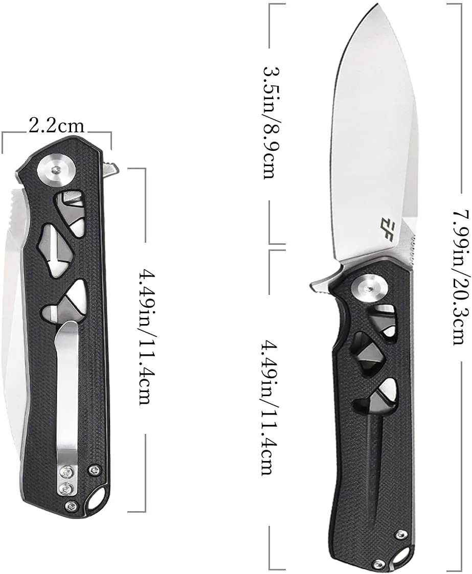 Eafengrow EF959 Pocket Folding Knife D2 Steel Blade G10 Handle EDC Tool Knife for Camping Hiking Survival Outdoor(Black)