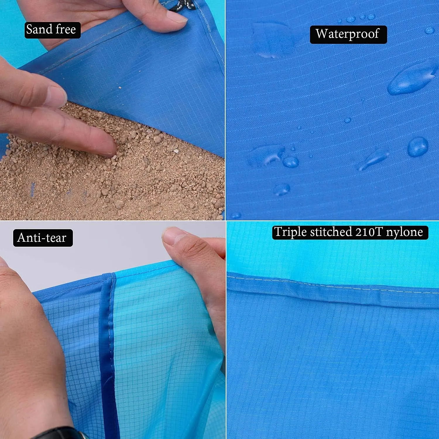 Earthsp Sand Free Beach Blanket, Large/Oversized Outdoor Picnic Mat Waterproof Quick Drying Ripstop Nylon Compact Sandproof Beach Blanket for Camping Hiking Fishing Travel (XL,10'X9')